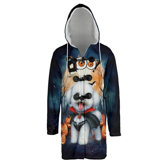 Happy Halloween Vampire Bichon Frise BOO with Pumpkins Fun and Spooky All Over Print 3D Hooded Duffle Toggle Coat Bichons Dog Lovers Gifts Idea - 00018