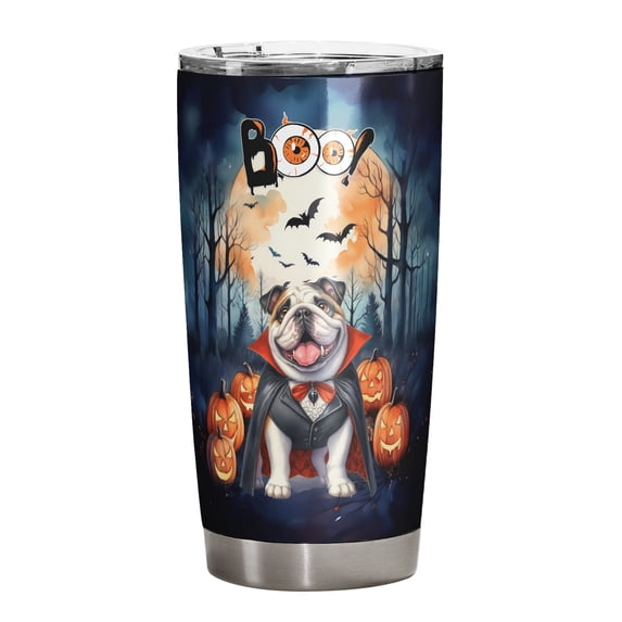 Happy Halloween Vampire Bulldog BOO with Pumpkins Fun and Spooky 20oz Stainless Steel Tumbler Insulated Cup with Lid Dog Lover Gifts Idea - 00018