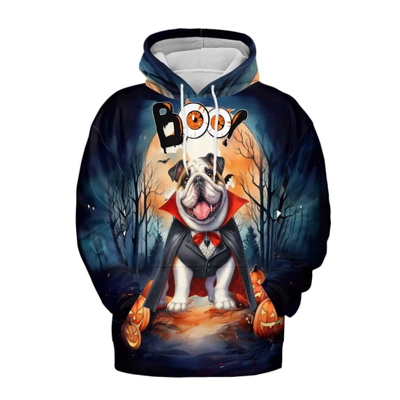 Happy Halloween Vampire Bulldog BOO with Pumpkins Fun and Spooky All Over Print 3D Hoodie Unisex Merch Hoodies Dog Lover Gifts Idea - 00018