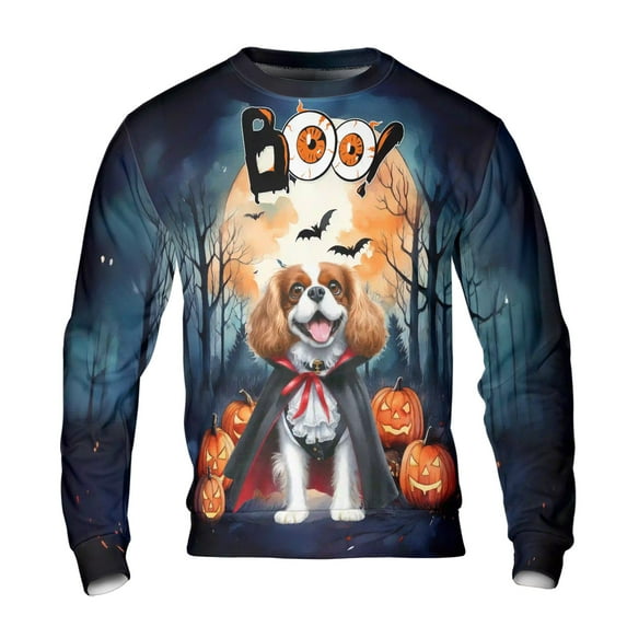 Happy Halloween Vampire Cavalier King Charles Spaniel BOO with Pumpkins Fun and Spooky All Over Print 3D Sweatshirt Unisex Merch Dog Lover Gifts - 00018