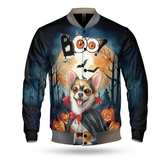 Happy Halloween Vampire Chihuahua BOO with Pumpkins Fun and Spooky All Over Print 3D Baseball Jacket Dog Lover Gifts Idea Bomber Jacket Softball - 00018