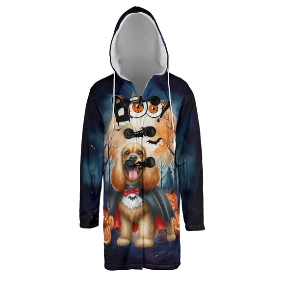 Happy Halloween Vampire Cocker Spaniel BOO with Pumpkins Fun and Spooky All Over Print 3D Hooded Duffle Toggle Coat Cockers Dog Lover Gifts - 00018
