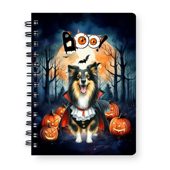 Happy Halloween Vampire Collie BOO with Pumpkins Fun and Spooky Spiral Bound Journal Collie Dog Lover Gifts Idea 5x7in Spiral Notebook - 00018