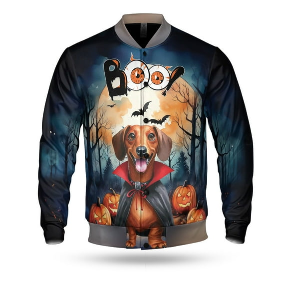 Happy Halloween Vampire Dachshund BOO with Pumpkins Fun and Spooky All Over Print 3D Baseball Jacket Wiener Dog Lover Gifts Idea Bomber Jacket Softball - 00018
