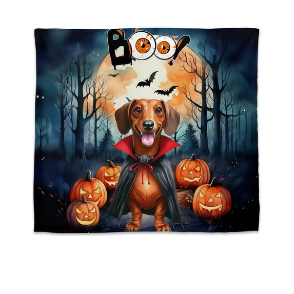 Happy Halloween Vampire Dachshund BOO with Pumpkins Fun and Spooky Tapestry Wiener Dog Lover Gifts Idea Wall Hanging Backdrop Home Decor - 00018