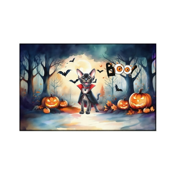 Happy Halloween Vampire Devon Rex BOO with Pumpkins Fun and Spooky Indoor Rug Cat Lover Kitten Owner Gifts Carpet Living Bed Room Sofa Home Decor - 00018