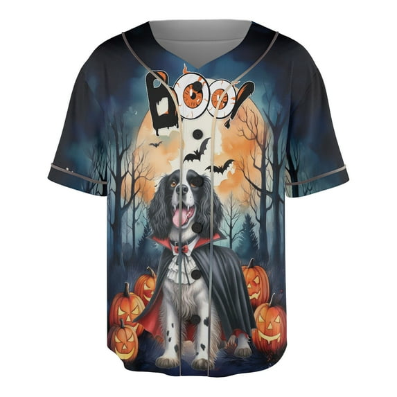Happy Halloween Vampire English Springer Spaniel BOO with Pumpkins Fun and Spooky All Over Print 3D Baseball Shirt Springers Dog Lover Gifts Softball Sport - 00018