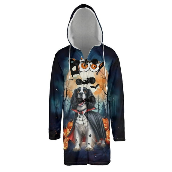 Happy Halloween Vampire English Springer Spaniel BOO with Pumpkins Fun and Spooky All Over Print 3D Hooded Duffle Toggle Coat Springers Dog Lover Gifts - 00018