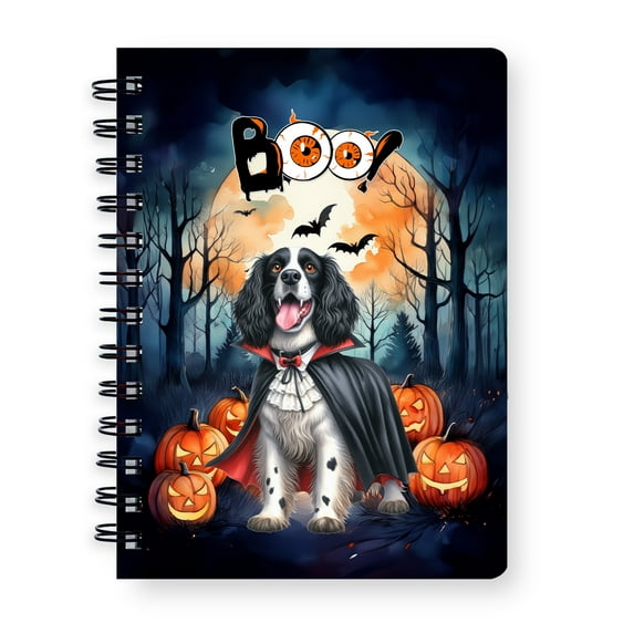 Happy Halloween Vampire English Springer Spaniel BOO with Pumpkins Fun and Spooky Spiral Bound Journal Springers Dog Lover Gifts 5x7in Spiral Notebook - 00018