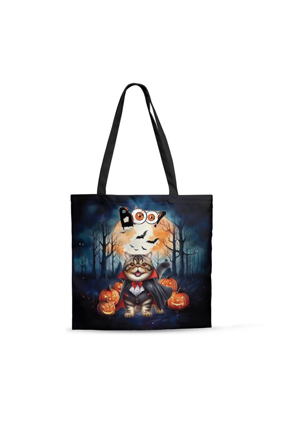 Happy Halloween Vampire Exotic Shorthair BOO with Pumpkins Fun and Spooky All Over Print 3D Canvas Tote Bag Cat Lover Kitten Owner Gifts Reusable Handbag - 00018