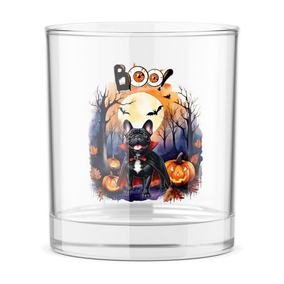 Happy Halloween Vampire French Bulldog BOO with Pumpkins Fun and Spooky 11oz Whiskey Glass Mug Dog Lover Gifts Whiskey Cocktail Glasses Cup - 00018