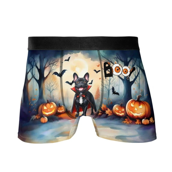 Happy Halloween Vampire French Bulldog BOO with Pumpkins Fun and Spooky All Over Print Boxer Briefs Underwear for Men Dad Dog Lover Gifts - 00018