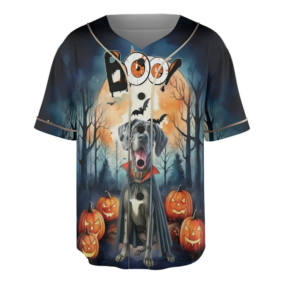 Happy Halloween Vampire Great Dane BOO with Pumpkins Fun and Spooky All Over Print 3D Baseball Shirt Danes Dog Lover Gifts Softball Sport - 00018