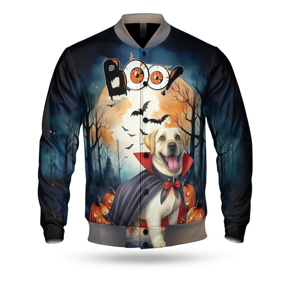 Happy Halloween Vampire Labrador Retriever BOO with Pumpkins Fun and Spooky All Over Print 3D Baseball Jacket Lab Dog Lover Gifts Bomber Jacket Softball - 00018