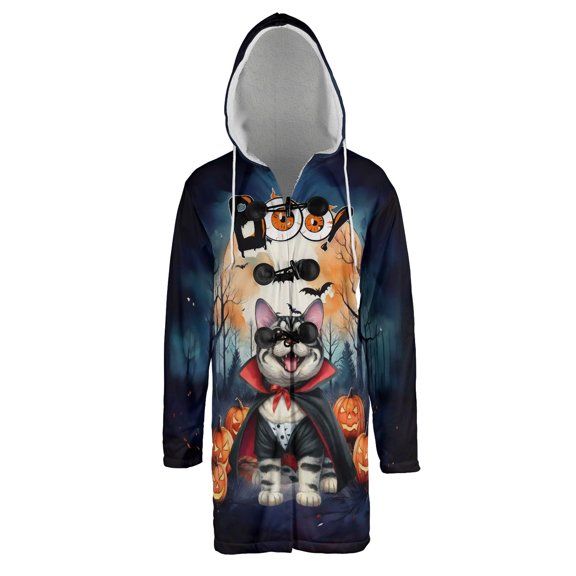 Happy Halloween Vampire Manx BOO with Pumpkins Fun and Spooky All Over Print 3D Hooded Duffle Toggle Coat Cat Lover Kitten Owner Gifts - 00018
