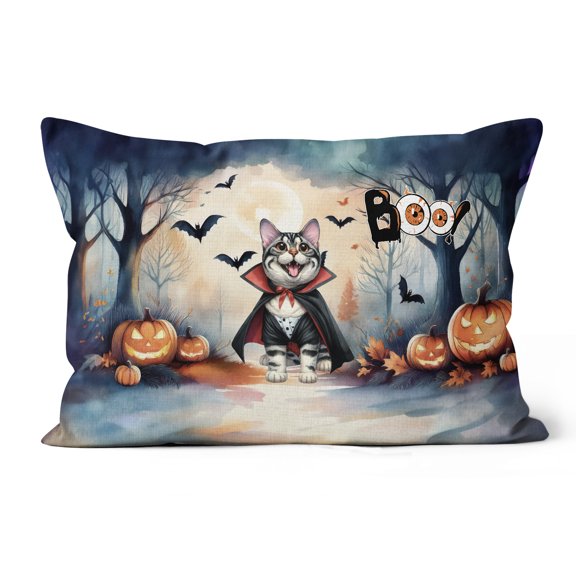 Happy Halloween Vampire Manx BOO with Pumpkins Fun and Spooky Pillow Cushion Double Sided Cat Lover Kitten Owner Gifts Throw Pillow - 00018