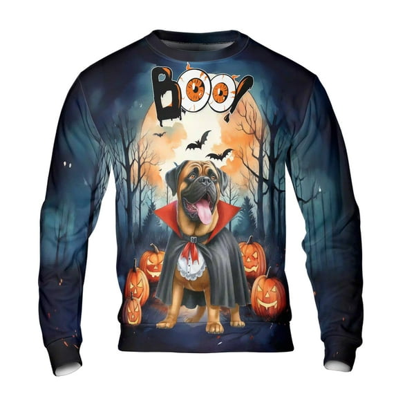 Happy Halloween Vampire Mastiff BOO with Pumpkins Fun and Spooky All Over Print 3D Sweatshirt Unisex Merch Mastiffs Dog Lover Gifts Idea - 00018