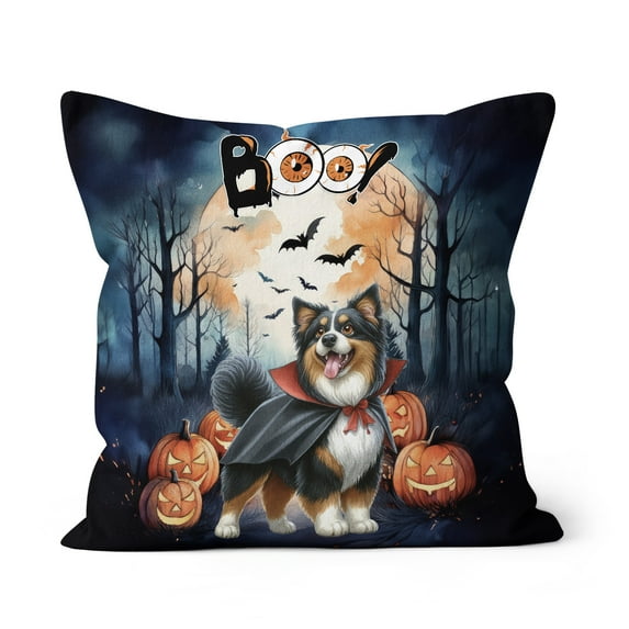 Happy Halloween Vampire Miniature American Shepherd BOO with Pumpkins Fun and Spooky Pillow Cushion Double Sided MAS Dog Lover Gifts Throw Pillow - 00018