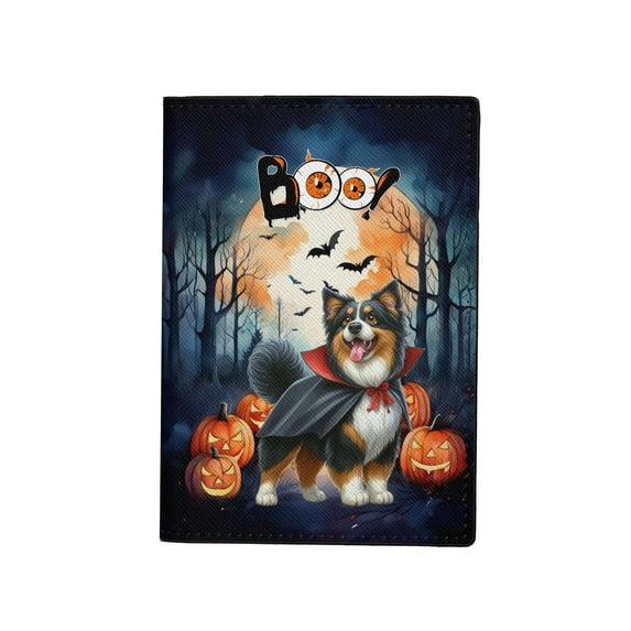 Happy Halloween Vampire Miniature American Shepherd BOO with Pumpkins Fun and Spooky Travel Passport Wallet MAS Dog Lover Gifts PU Leather Passport Holder Cover - 00018