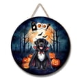 thumbnail image 1 of Happy Halloween Vampire Newfoundland BOO with Pumpkins Fun and Spooky Round Wood Sign Newfie Dog Lover Gifts Hanging Wall Home Decor - 00018, 1 of 5
