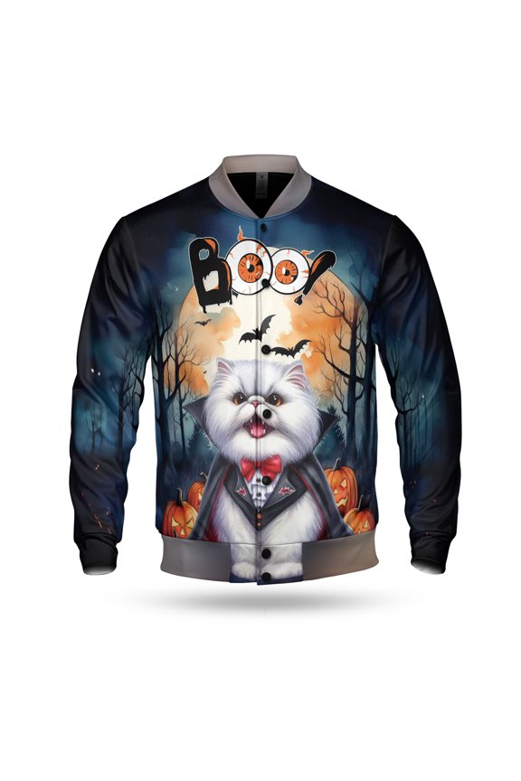 Happy Halloween Vampire Persian BOO with Pumpkins Fun and Spooky All Over Print 3D Baseball Jacket Cat Lover Kitten Owner Gifts Bomber Jacket Softball - 00018