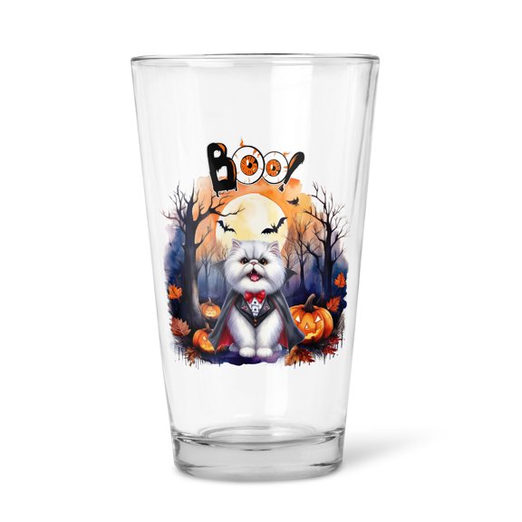 Happy Halloween Vampire Persian BOO with Pumpkins Fun and Spooky 16oz Pint Beer Glass Mug Cat Lover Kitten Owner Gifts Beer Glasses Cup - 00018