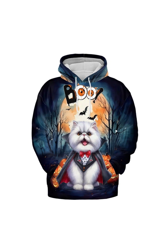Happy Halloween Vampire Persian BOO with Pumpkins Fun and Spooky All Over Print 3D Hoodie Unisex Merch Hoodies Cat Lover Kitten Owner Gifts - 00018