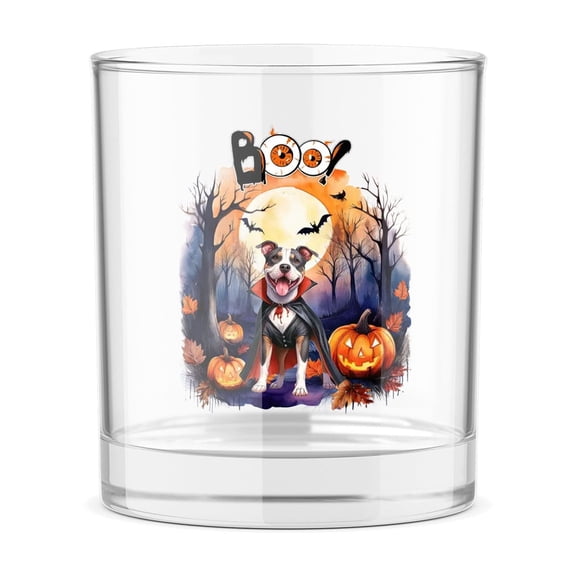 Happy Halloween Vampire Pitbull BOO with Pumpkins Fun and Spooky 11oz Whiskey Glass Mug Terrier Dog Lover Whiskey Cocktail Glasses Cup - 00018