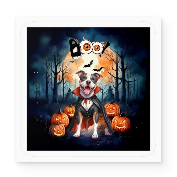 Happy Halloween Vampire Pitbull BOO with Pumpkins Fun and Spooky Vinyl Sticker Terrier Dog Lover Waterproof Decal Art Decor - 00018
