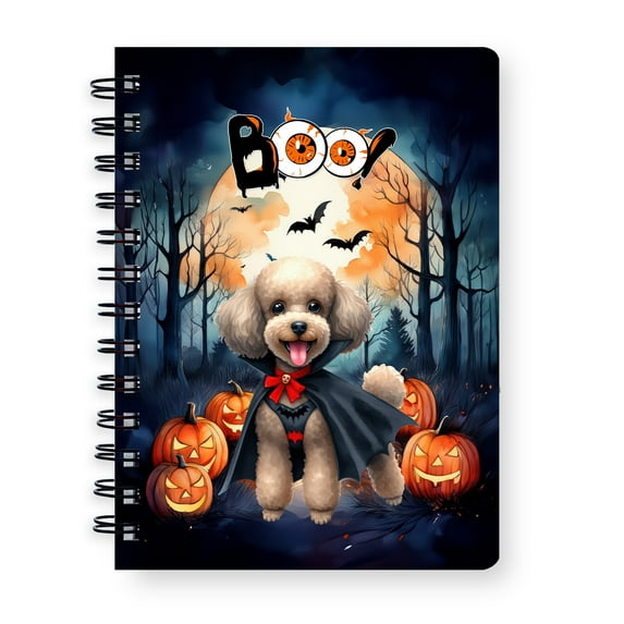 Happy Halloween Vampire Poodle BOO with Pumpkins Fun and Spooky Spiral Bound Journal Poodles Dog Lover Gifts Idea 5x7in Spiral Notebook - 00018