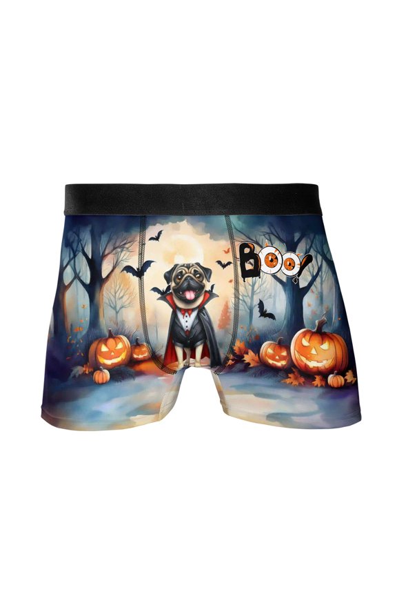 Happy Halloween Vampire Pug BOO with Pumpkins Fun and Spooky All Over Print Boxer Briefs Underwear for Men Dad Dog Lover Gifts - 00018