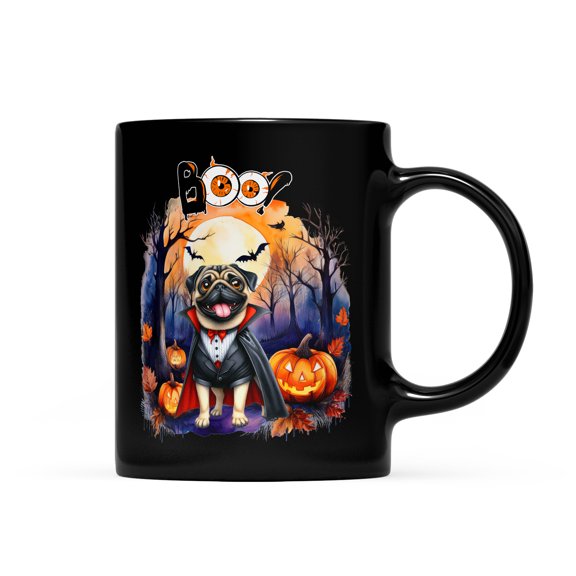 Happy Halloween Vampire Pug BOO with Pumpkins Fun and Spooky Mug Dog Lover Gifts Coffee Tea Cup - 00018