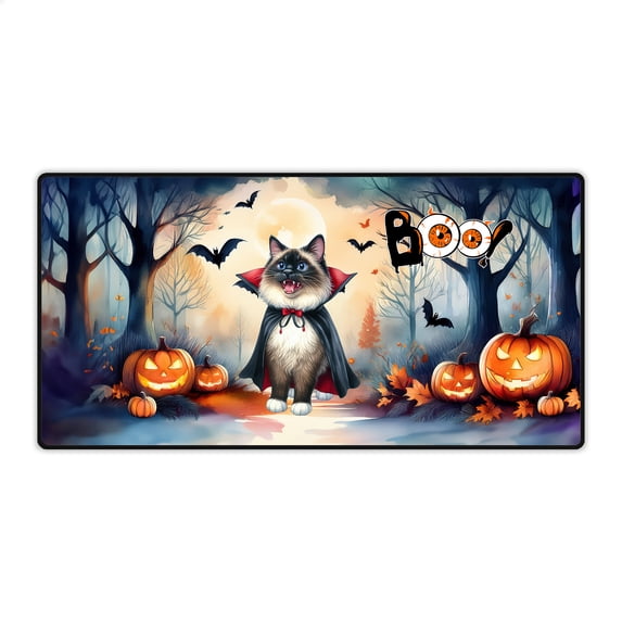 Happy Halloween Vampire Ragdoll BOO with Pumpkins Fun and Spooky Desk Mat Full Keyboard Mouse Pad Cat Lover Kitten Owner Gifts Idea Large Mousepad - 00018