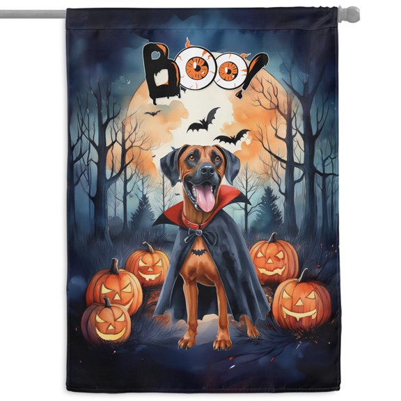 Happy Halloween Vampire Rhodesian Ridgeback BOO with Pumpkins Fun and Spooky House Flag 28x40in Double Sided Ridgebacks Dog Lover Gifts Outdoor Decor - 00018