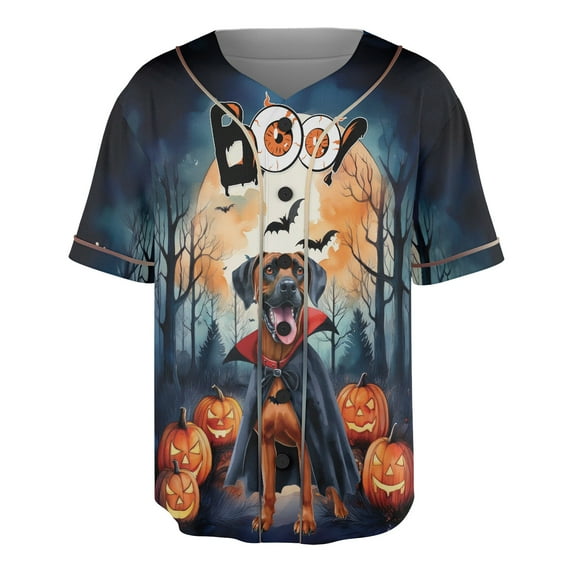 Happy Halloween Vampire Rhodesian Ridgeback BOO with Pumpkins Fun and Spooky All Over Print 3D Baseball Shirt Ridgebacks Dog Lover Gifts Softball Sport - 00018