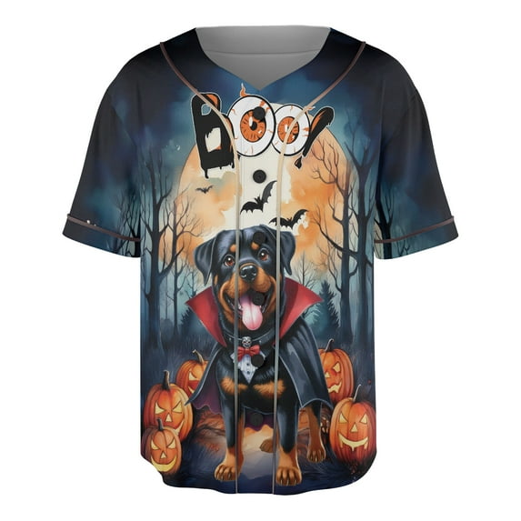 Happy Halloween Vampire Rottweiler BOO with Pumpkins Fun and Spooky All Over Print 3D Baseball Shirt Rottie Dog Lover Gifts Idea Softball Sport - 00018