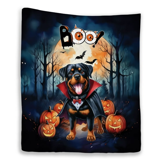 Happy Halloween Vampire Rottweiler BOO with Pumpkins Fun and Spooky Quilt Blanket Rottie Dog Lover Gifts Idea Cozy Comforter Throw Blanket - 00018