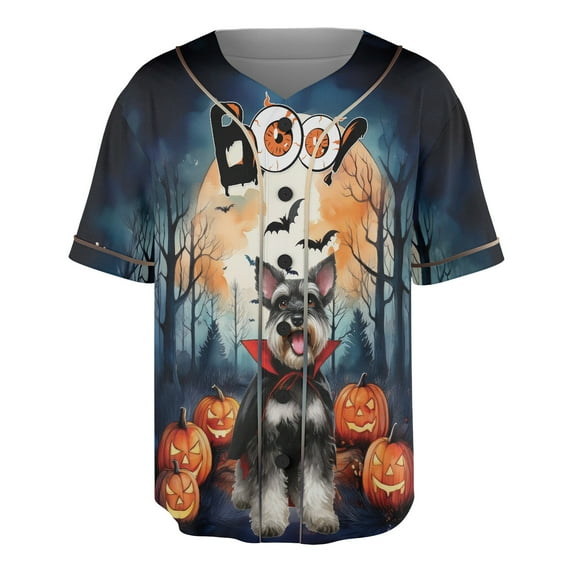 Happy Halloween Vampire Schnauzer BOO with Pumpkins Fun and Spooky All Over Print 3D Baseball Shirt Miniature Schnauzer Dog Lover Softball Sport - 00018