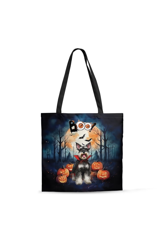 Happy Halloween Vampire Schnauzer BOO with Pumpkins Fun and Spooky All Over Print 3D Canvas Tote Bag Miniature Schnauzer Dog Lover Reusable Handbag - 00018