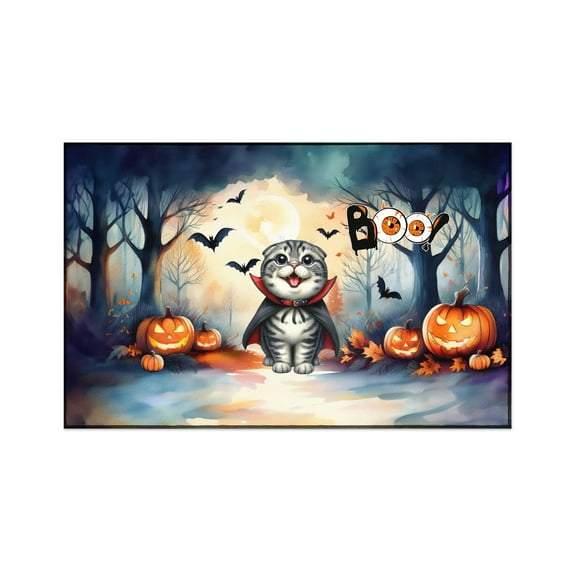 Happy Halloween Vampire Scottish Fold BOO with Pumpkins Fun and Spooky Indoor Rug Cat Lover Kitten Owner Gifts Carpet Living Bed Room Sofa Home Decor - 00018