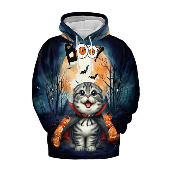 Happy Halloween Vampire Scottish Fold BOO with Pumpkins Fun and Spooky All Over Print 3D Hoodie Unisex Merch Hoodies Cat Lover Kitten Owner Gifts - 00018