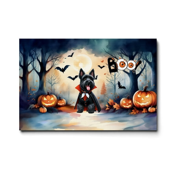 Happy Halloween Vampire Scottish Terrier BOO with Pumpkins Fun and Spooky Horizontal Matte Canvas Poster Scottie Dog Lover Gifts Wall Art Home Decor - 00018