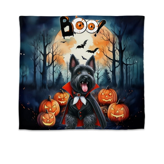 Happy Halloween Vampire Scottish Terrier BOO with Pumpkins Fun and Spooky Tapestry Scottie Dog Lover Gifts Wall Hanging Backdrop Home Decor - 00018