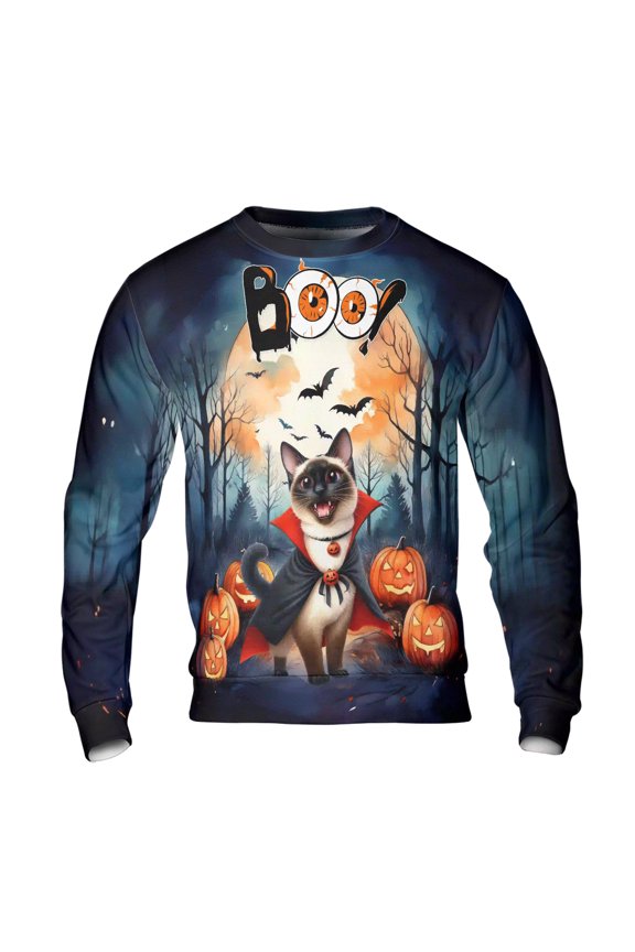 Happy Halloween Vampire Siamese BOO with Pumpkins Fun and Spooky All Over Print 3D Sweatshirt Unisex Merch Cat Lover Kitten Owner Gifts - 00018