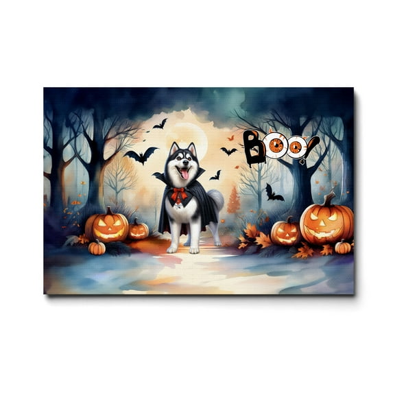 Happy Halloween Vampire Siberian Husky BOO with Pumpkins Fun and Spooky Horizontal Matte Canvas Poster Husky Dog Lover Gifts Wall Art Home Decor - 00018
