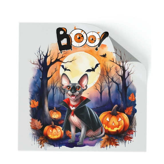 Happy Halloween Vampire Sphynx BOO with Pumpkins Fun and Spooky Cutout Transfer Sticker Cat Lover Kitten Owner Gifts Idea Transparent Decal Art Decor - 00018