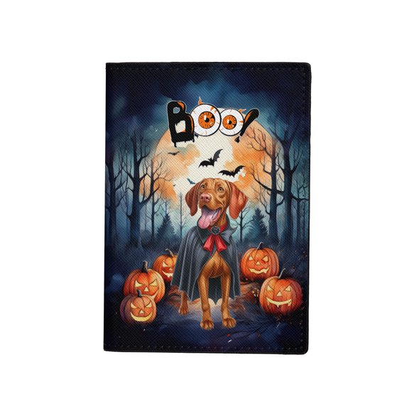 Happy Halloween Vampire Vizsla BOO with Pumpkins Fun and Spooky Travel Passport Wallet Vizslas Dog Lover Gifts Idea PU Leather Passport Holder Cover - 00018