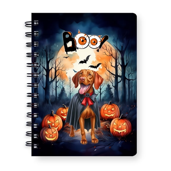 Happy Halloween Vampire Vizsla BOO with Pumpkins Fun and Spooky Spiral Bound Journal Vizslas Dog Lover Gifts Idea 5x7in Spiral Notebook - 00018