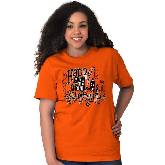 Happy Halloween Ville Haunted Houses Women's Plus Size Graphic Tee Brisco Brands 5X