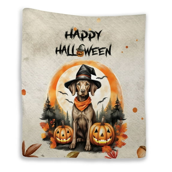 Happy Halloween Vizsla Witches Hat Pumpkin Carving Quilt Blanket Vizslas Dog Lover Gifts Idea Cozy Comforter Throw Blanket - 02019